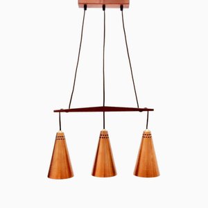 Lámpara colgante escandinava Mid-Century de cobre y teca de Hans-Agne Jakobsson para Hans-Agne Jakobsson Ab Markaryd, Suecia, años 50