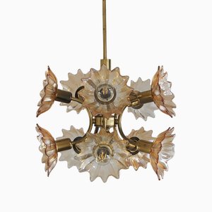 Mid-Century Brass & Glass Ceiling Lamp from Sische Leuchten