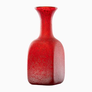 Vintage Red Hand-Blown Studio Glass Vase in Square Shape, 1970s