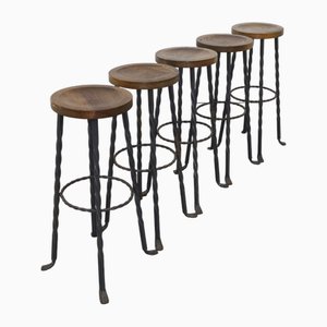 Brutalist Bar Stools in Wrought Iron, 1960s, Set of 5
