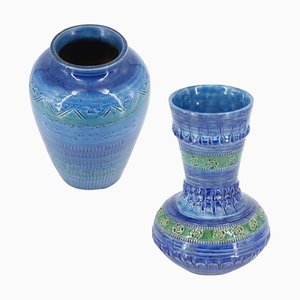 Italienische Vintage Rimini Blaue Vasen von Aldo Londi, 2er Set