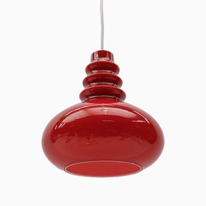 Lipstick Red Glass Ceiling Lamp from Peill & Putzler, 1960s
