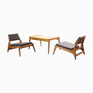 Hunting Chairs with Table by Heinz Heger for PGH Erzgebirgisches Kunsthandwerk Annaberg Buchholz, former GDR, 1960s, Set of 3