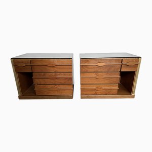 Mid-Century Modern Wood and Brass Nightstands, Italy, 1970s, Set of 2