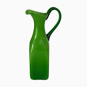 Green Murano and Opaline Glass Pitcher with Handle, Italy, 1960s