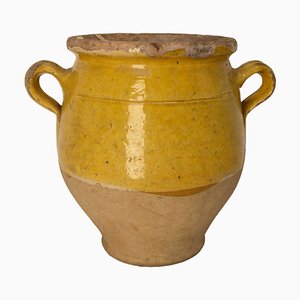 Cazuela confitada francesa de terracota esmaltada en amarillo, de finales del siglo XIX