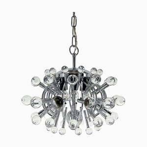 Italian Space Age Chrome and Crystal Glass Chandelier, 1970s