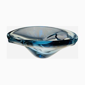 Danish Blue Glass Decorative Bowl attributed to Holmegaard, 1960s