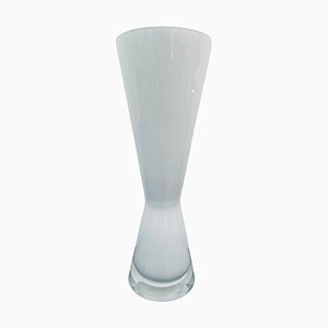 Danish White and Clear Encased Glass Conical Vase attributed to Holmegaard, 1960s