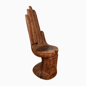 Vintage Teak Handcrafted Wooden Carved Hand Chair, 1950s