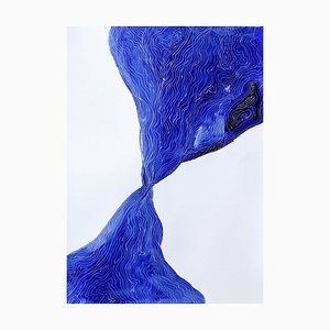 Aurélie Trabaud, Líneas - Campos azules, 2023, Acrílico y tinta