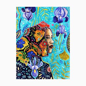 Aurélie Trabaud, Fille au foulard - Fleurs d'iris, 2018, uvre sur Papier