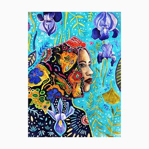 Aurélie Trabaud, Fille au foulard - Flores de Iris, 2018, Obra en papel