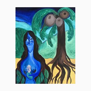 Amor De Agua, The Woman and the Child on the Roots of the Tree, 2020, Oil