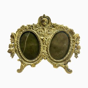 Lovers Knot Double Picture Frame in Polished Brass, France, 1900s