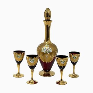 Italian Tre Fuochi Liquor Set in Ruby Red Crystal Glass, 1950s, Set of 5