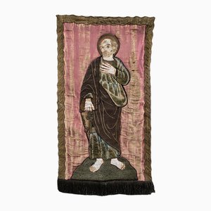 Wandteppich aus Seide, 18. Jh. mit aufgesticktem Saint