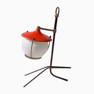 Lámpara de mesa trípode italiana roja, años 50