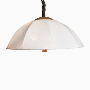 Danish Height-Adjustable Ceiling Lamp in Teak, 1970s