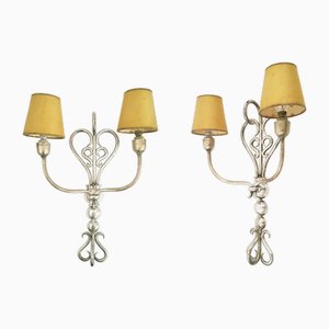 Italian Silver-Plated Brass Sconces, 1930s, Set of 2