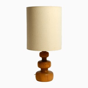 Large Table Lamp in Pine with Fabric Shade by Yngve Ekström for Lystella Sweden, 1970s