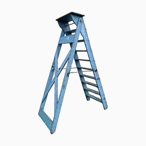French Blue Painted Step Ladder, 1940s