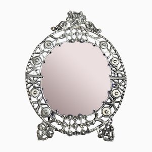 Runder Spiegel mit Rahmen im Renaissance-Stil in Silber