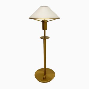 Table Lamp in Brushed Brass and White Satin Glass from Holtkötter, 1980s