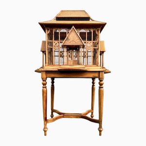 Large Wooden Bird Cage on Stand, 1900s