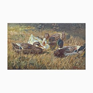 Josef Woldemar Keller-Kühne, Ducks, 1950s, Huile sur Toile, Encadré