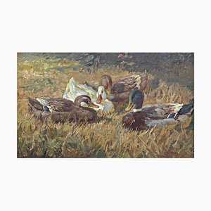 Josef Woldemar Keller-Kühne, Ducks, 1950s, Oil on Canvas, Framed