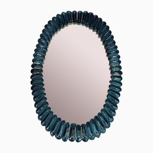 Mid-Century Style Italian Oval Mirror in Murano Glass and Brass, 2000