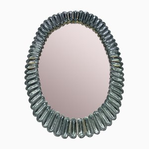 Mid-Century Style Oval Wall Mirror in Murano Glass and Brass, 2000s