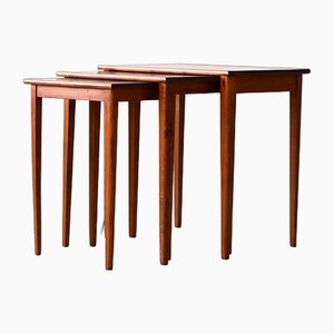 Tables Gigognes en Nid d'Abeille en Acajou, 1960s, Set de 3