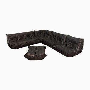 Black Leather Togo Sofa Set by Michel Ducaroy for Ligne Roset, 1974