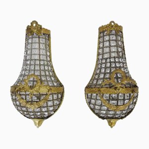 Large Vintage Brass Wall Lights in Brass and Glass, 1960s, Set of 2