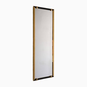 Espejo rectangular con marco de metal dorado y negro, años 50