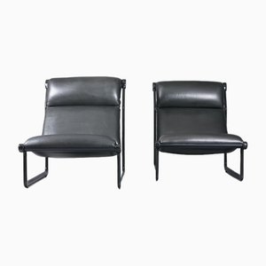 Large Model 2001 Lounge Chairs in Black Leather by Bruce Hannah and Andrew Ivar Morrison for Knoll International, 1970s, Set of 2