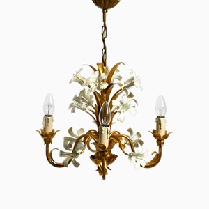Small 4-Arm Gold-Plated Metal Chandelier, 1960s