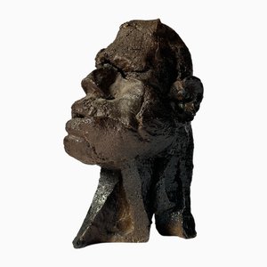 Sculpture d'une Tête en Argile Chamotte, 20ème Siècle
