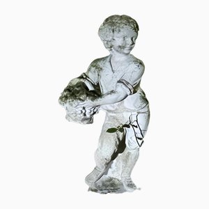 Weathered Stone Garden Figure of Boy with Grape Basket, 1980s