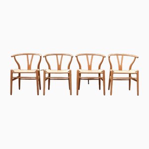 Sedia Wishbone Y CH24 in quercia di Hans J. Wegner per Carl Hansen, anni '70, set di 4