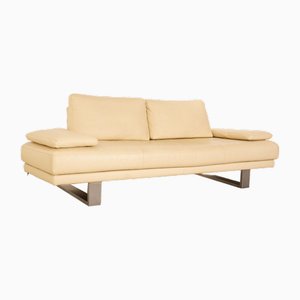 Model 6600 3-Seater Sofas and Ottoman in Cream Leather from Rolf Benz, Set of 3