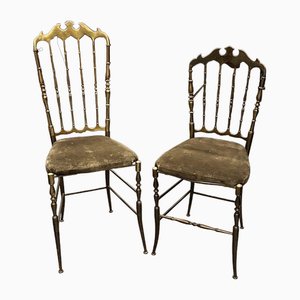 Mid Century Brass Chiavari Chairs, Set of 2