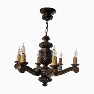 Renaissance Spanish Oak Ceiling Lustre Lamps, 1960s