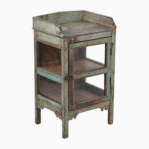 Glazed Bedside Table in Patinated Wood