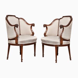 Walnut Framed Tub Armchairs, 1890s, Set of 2