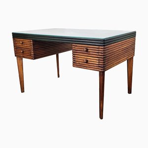 Mid-Century Art Deco Schreibtisch aus geschnitztem Holz, Italien, 1940er