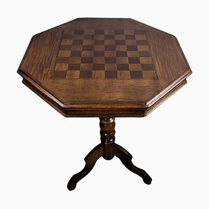 Italian Neoclassical Walnut Inlay Octagonal Tripod Games or Side Table, 1950s