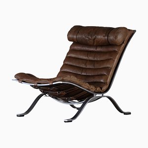 Ari Easy Chair in Brown Leather attributed to Arne Norell, Sweden, 1970s
